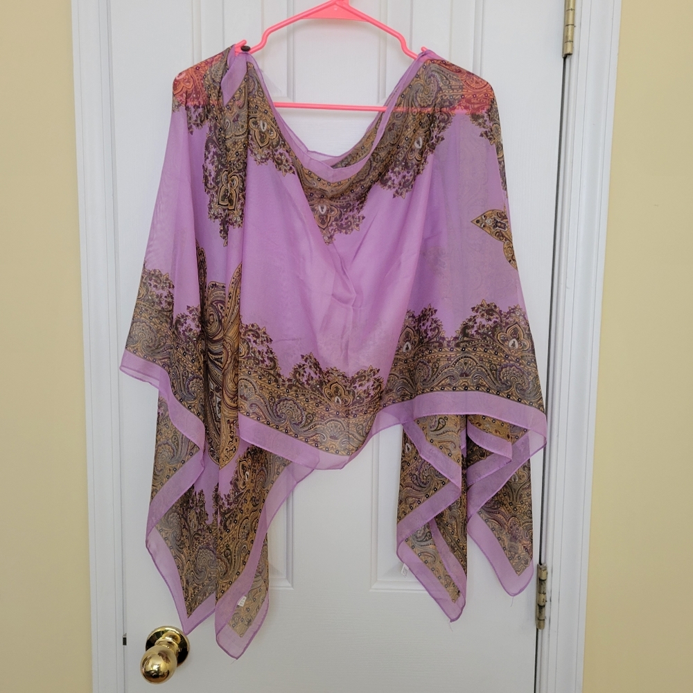 NWOT Multi way Paisley Print Purple Chiffon Scarf Shawl Beach Cover-up kimono